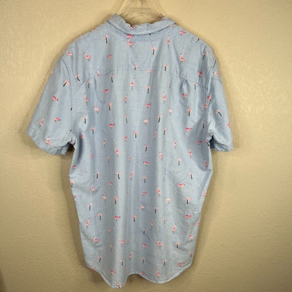 American Eagle Mens Button Down Shirt Size XL Blue Flamingo‎ Short Sleeve Oxford - Picture 8 of 12